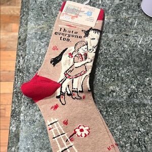 Blue Q Tan and Red Casual Crew Socks